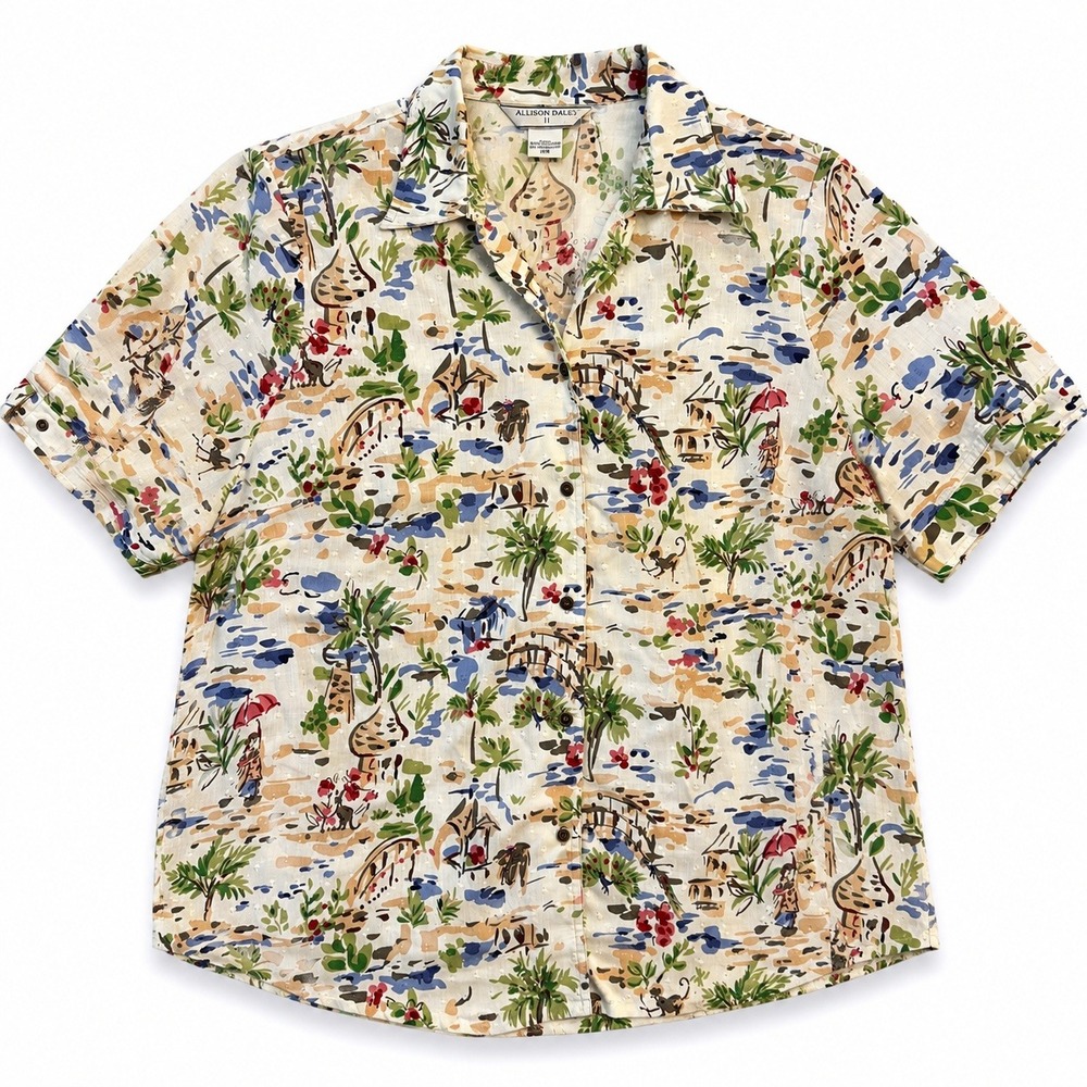 Allison Daley Safari Print Dot Shirt 18W‎ Granola Girl Cotton Elephant Monkey